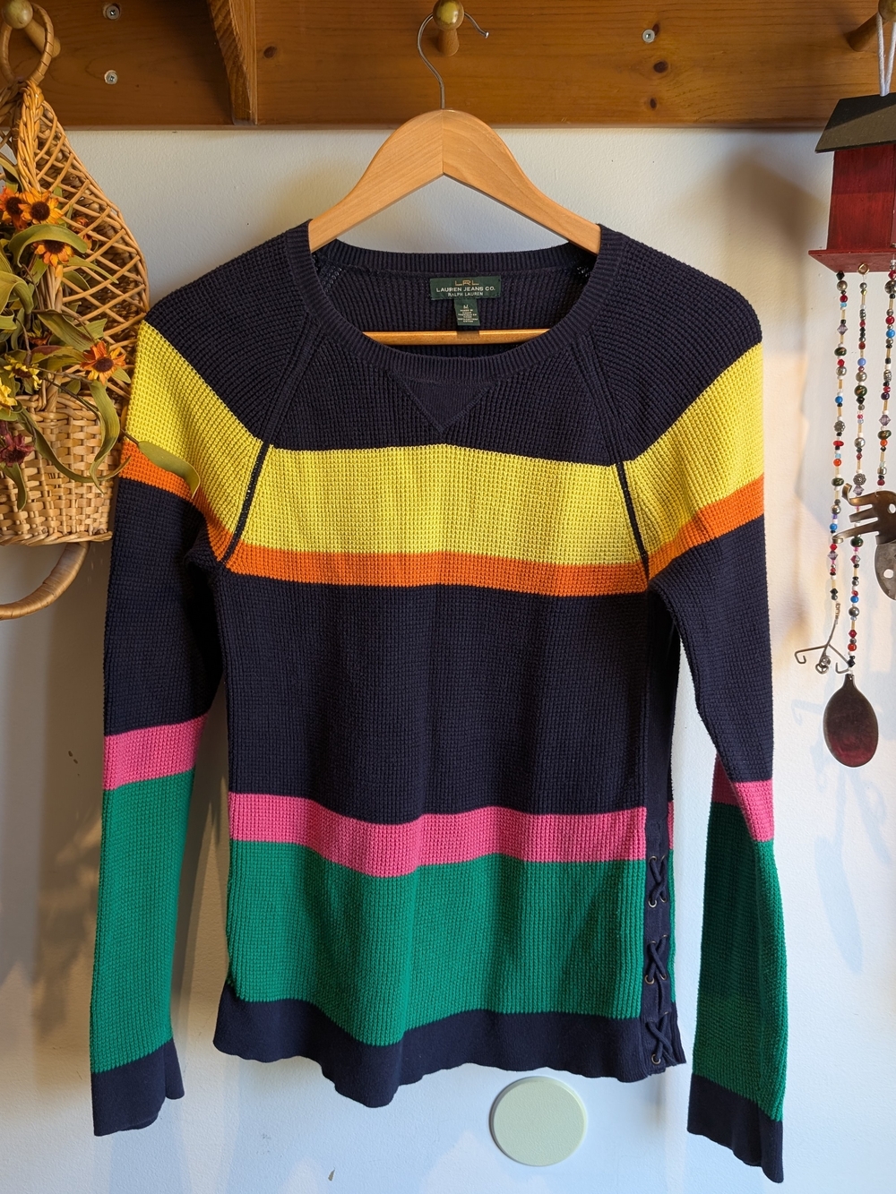 Vintage Y2K Lauren Ralph Lauren Waffle Knit Cotton Sweater Gorpcore Size Medium
